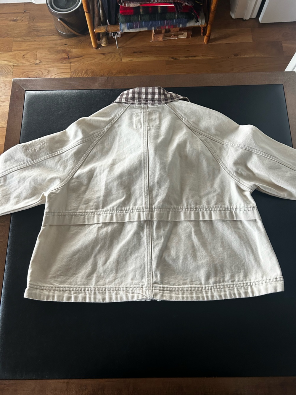 Pilcro Cream Jean Jacket with Plaid Trim - Picture 8 of 9